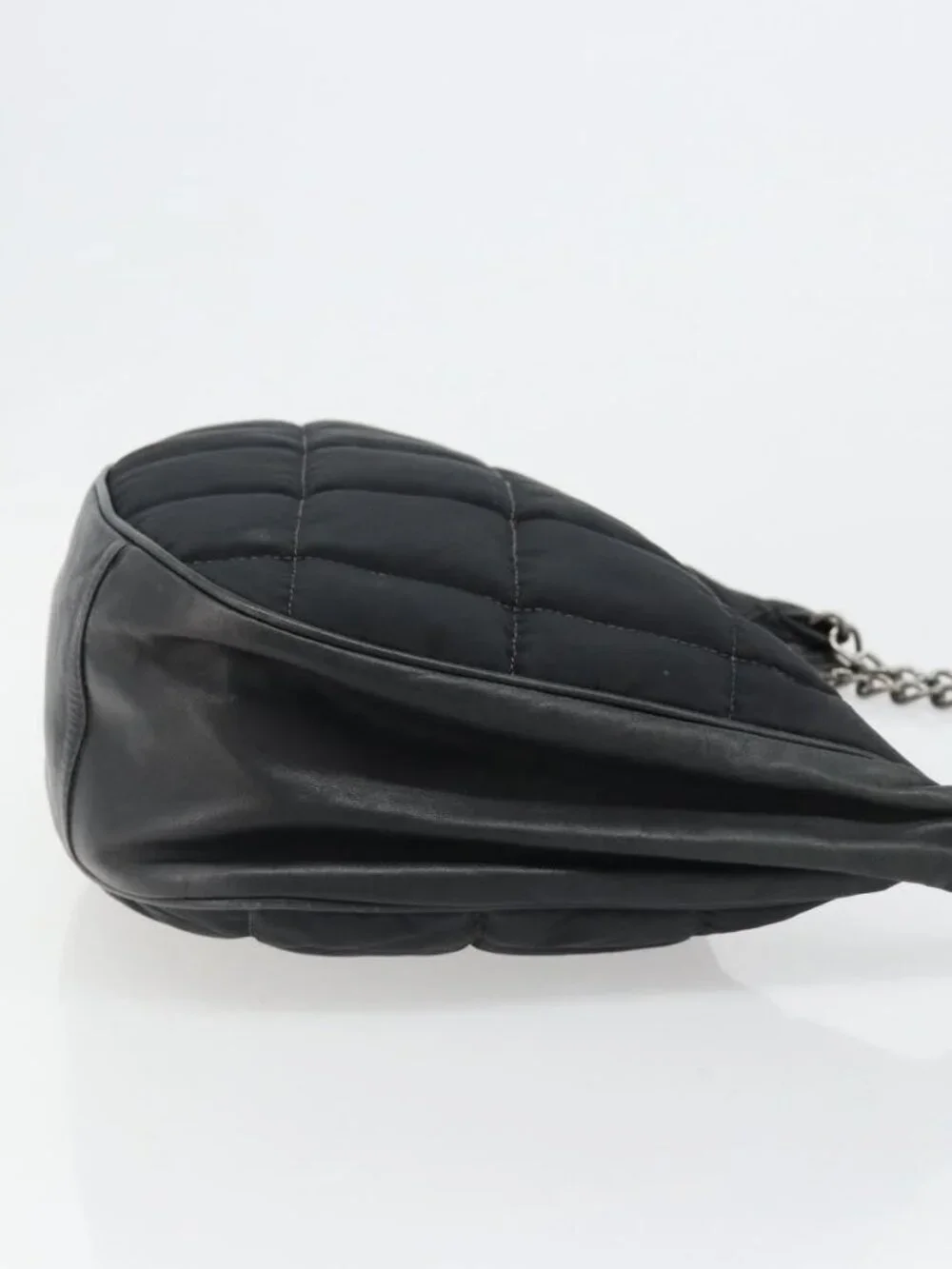 CHANEL Choco Bar Chain Shoulder Bag Nylon Black Silver CC Auth 118385